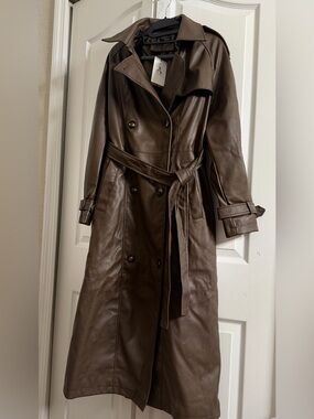 Ava & Viv Brown Faux Leather Trench Coat with Belt
